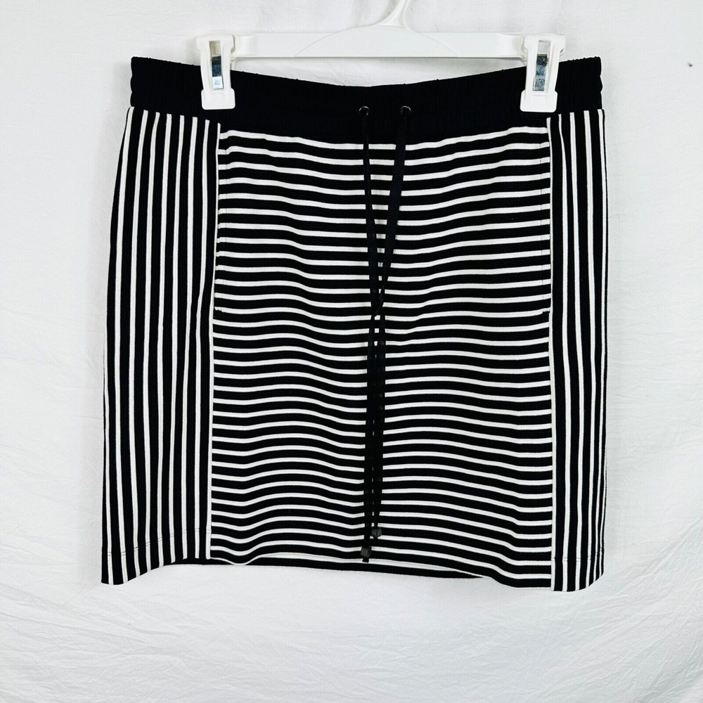 Lou & Grey Stripe Skirt‎ Black White Size Small Drawstring Spring Above the knee